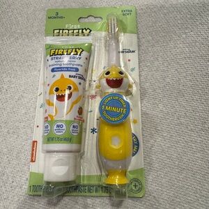Firefly Baby Shark Training Light Up Toothbrush, Strawberry Flavor Toothpaste